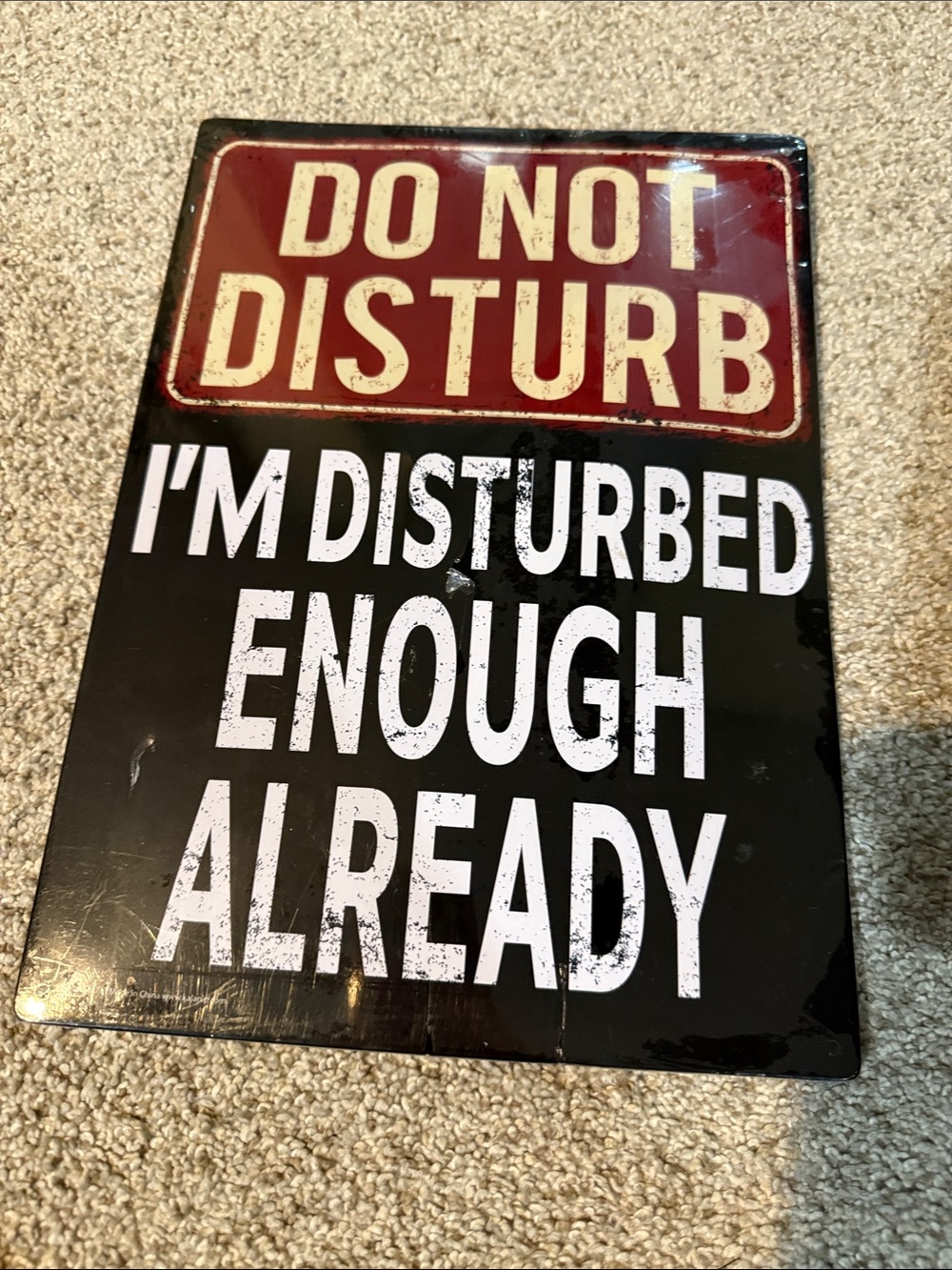 Do Not Disturb I'm Disturbed Enough Already Metal Wall Sign - Black and Red